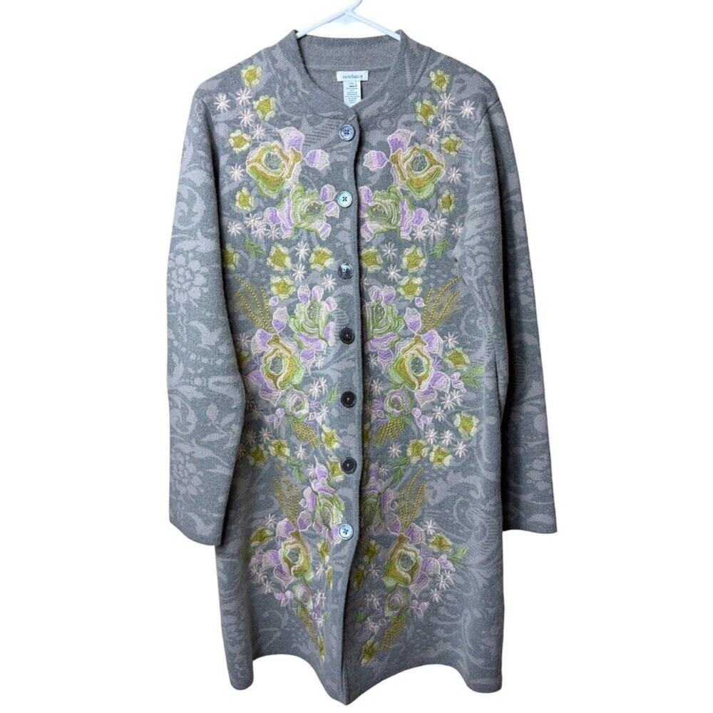 Sundance Gray Dream In Bloom Long Merino Wool Sweater Cardigan - Size Medium